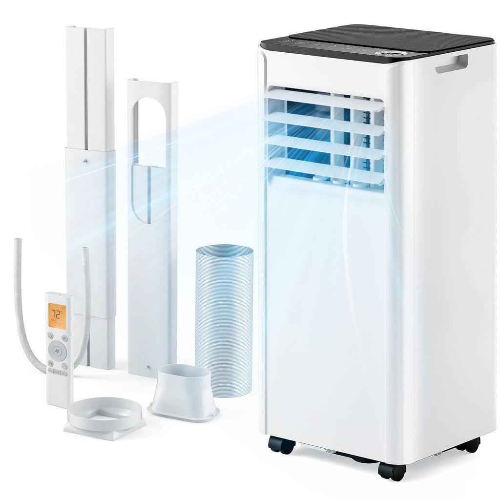 9,000 BTU 4-in-1 Portable Air Conditioner — Cooling, Dehumidifier, Fan & Sleep Mode, 20m² Coverage, Digital Display, 24hr Timer, Window Kit