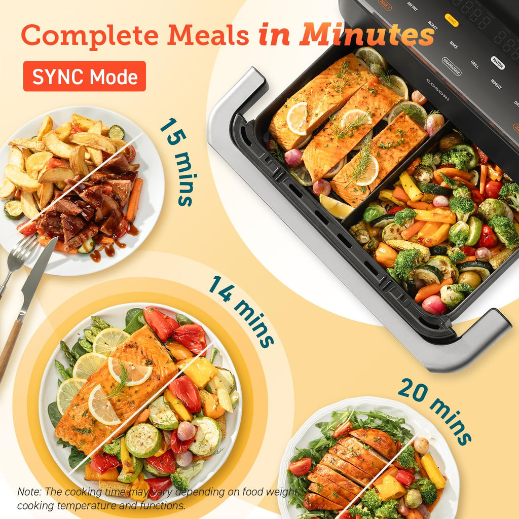 COSORI Dual Air Fryer TwinFry, 10L Flexible Capacity, Single & Double Zone Convertible, 4 Fast Heaters