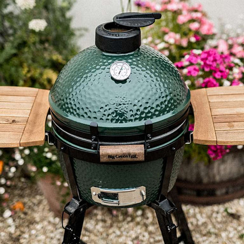 Big Green Egg MiniMax Foldable Stand with Acacia Shelves – Portable Cooking Base